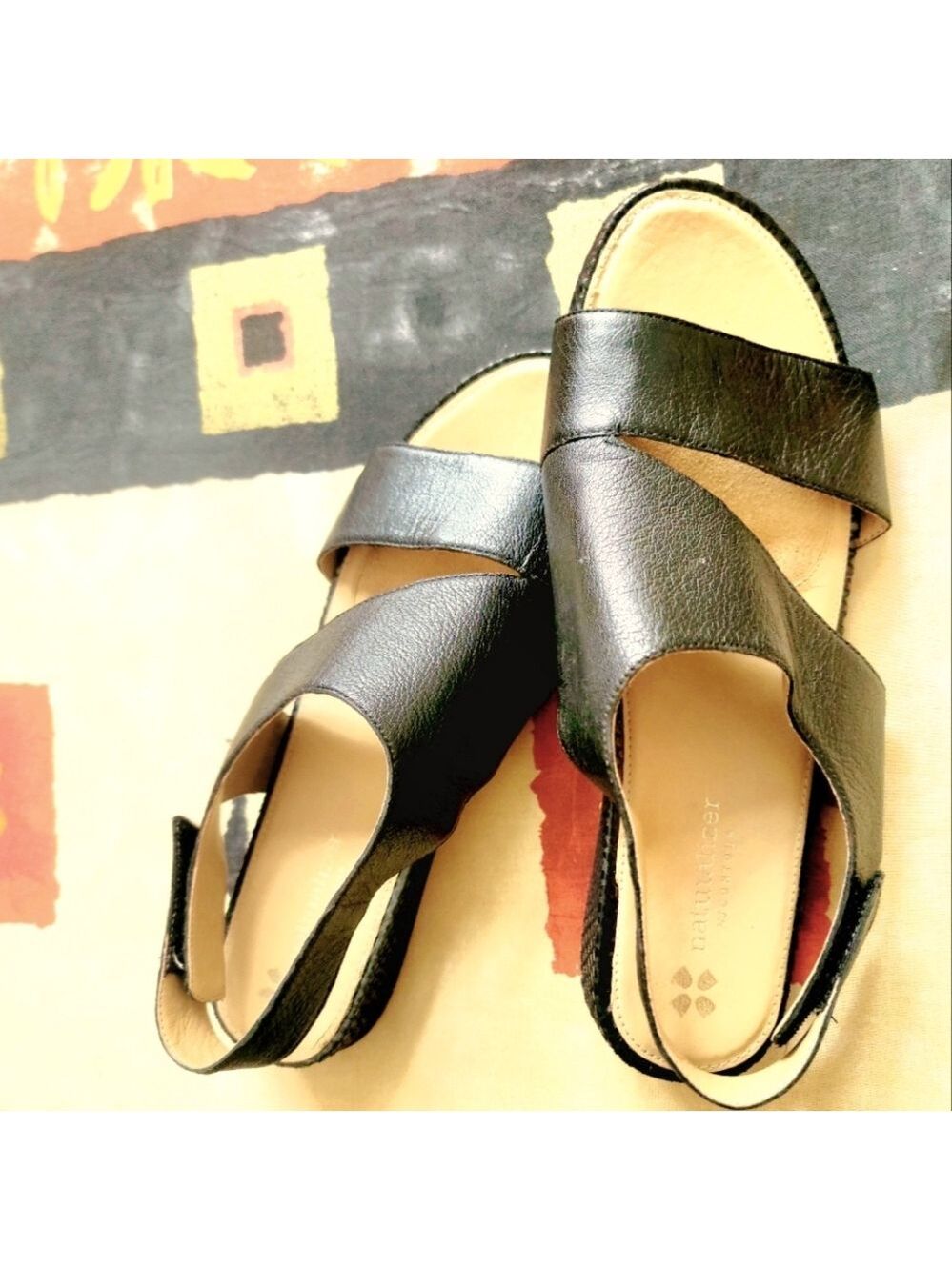 Naturalizer Women's Black Leather Yessica Wedge Slingback Sandals Size 9.5 M